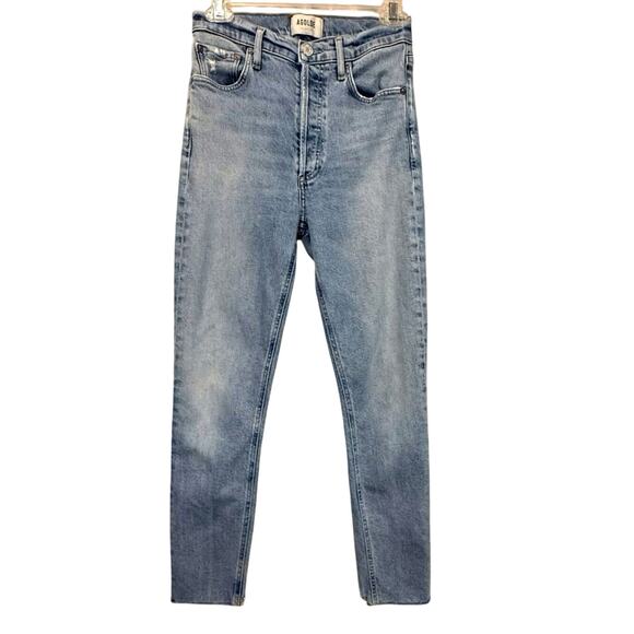 AGOLDE Jeans Size 26 Nico High Rise Button Fly Fray Raw Hem Light Wash Stretch - Picture 1 of 16